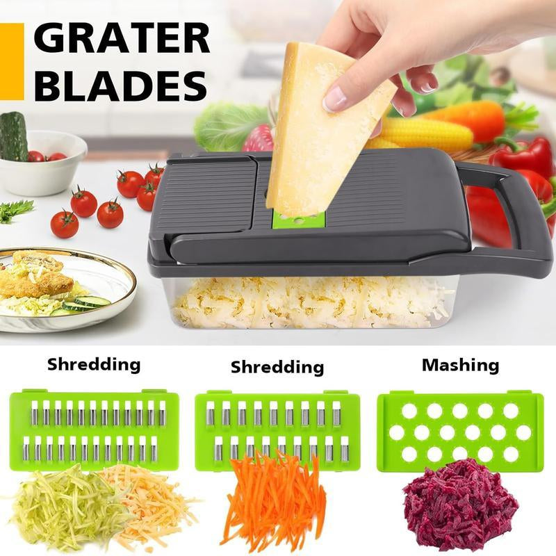 16-in-1 Vegetable Chopper & Slicer – Manual Food Processor with Interchangeable Blades - Perfect for Healthy Cooking & Fast Meal Prep