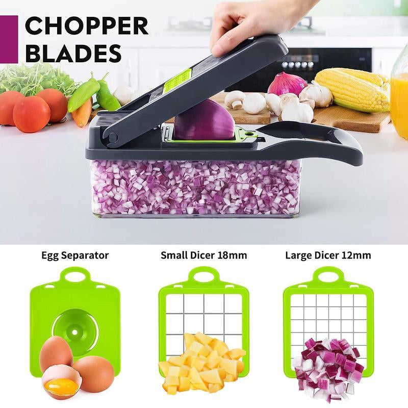 16-in-1 Vegetable Chopper & Slicer – Manual Food Processor with Interchangeable Blades - Perfect for Healthy Cooking & Fast Meal Prep