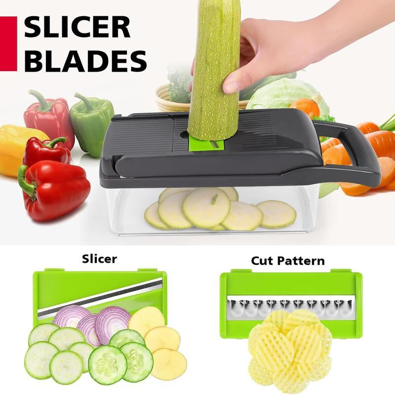 16-in-1 Vegetable Chopper & Slicer – Manual Food Processor with Interchangeable Blades - Perfect for Healthy Cooking & Fast Meal Prep