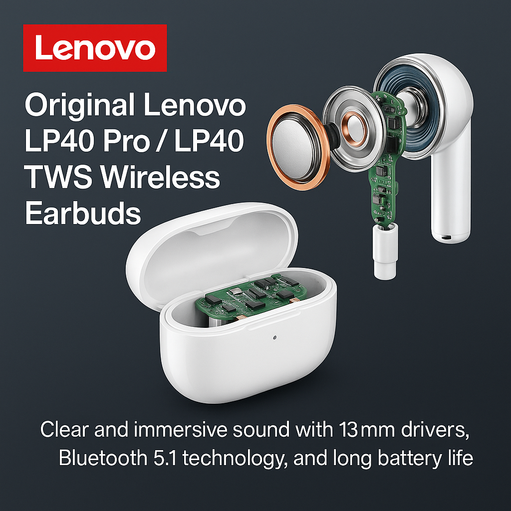 Original Lenovo LP40 Pro / LP40 TWS Wireless Earbuds / Bluetooth 5.1, Noise Reduction, Touch Control, Sports Ready