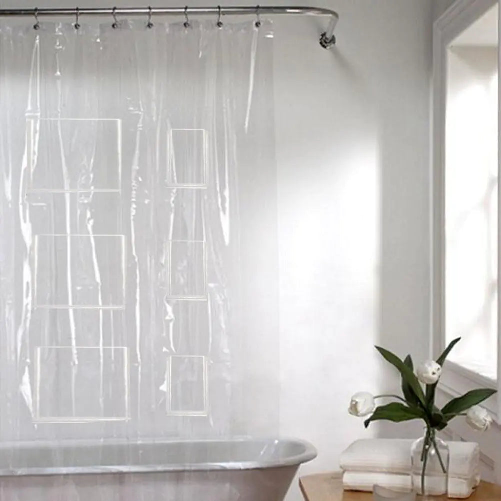 Pocket Shower Curtain, Transparent Thick Waterproof Curtain