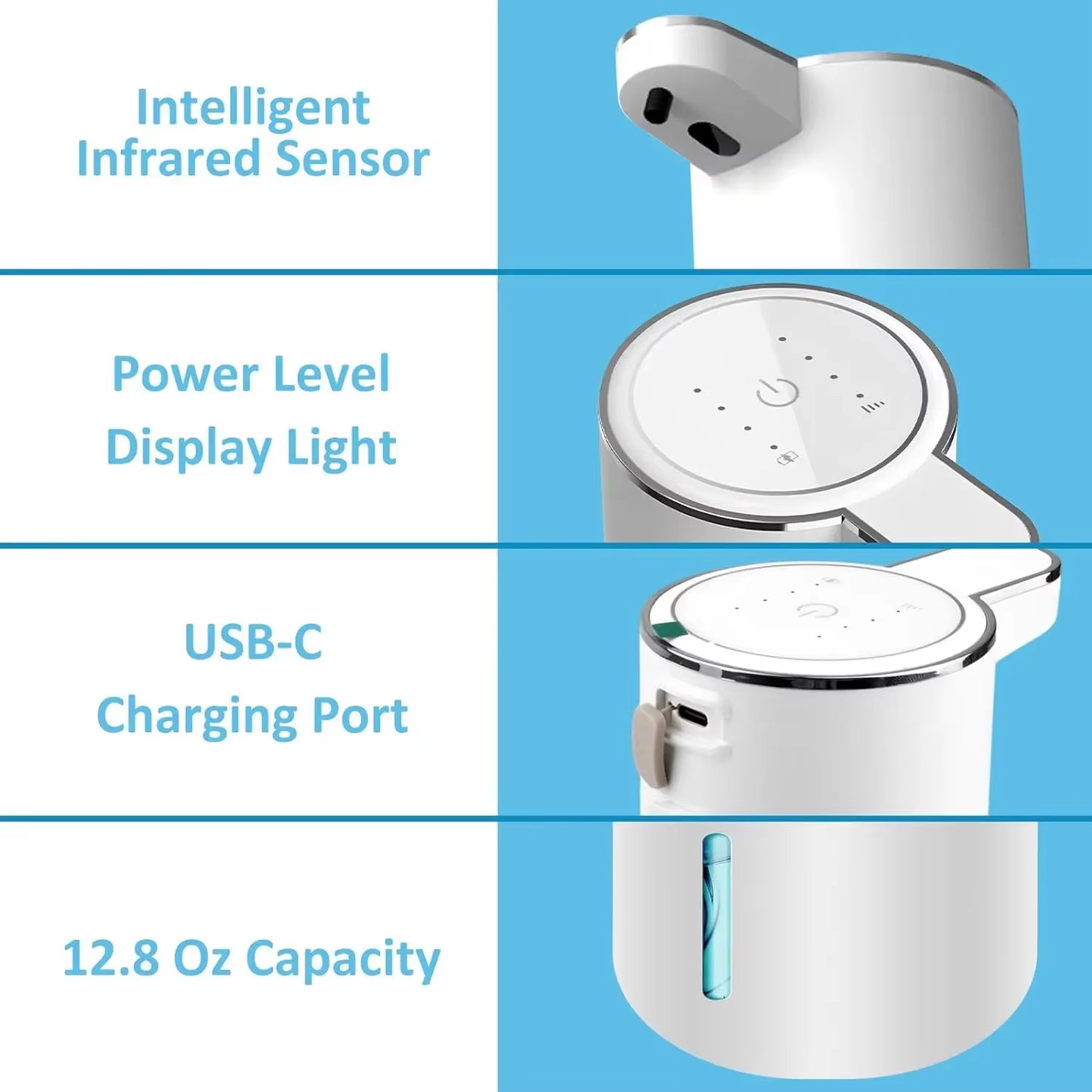 Touchless Foaming Soap Dispenser – USB Rechargeable, 4-Level Adjustable (380ml)