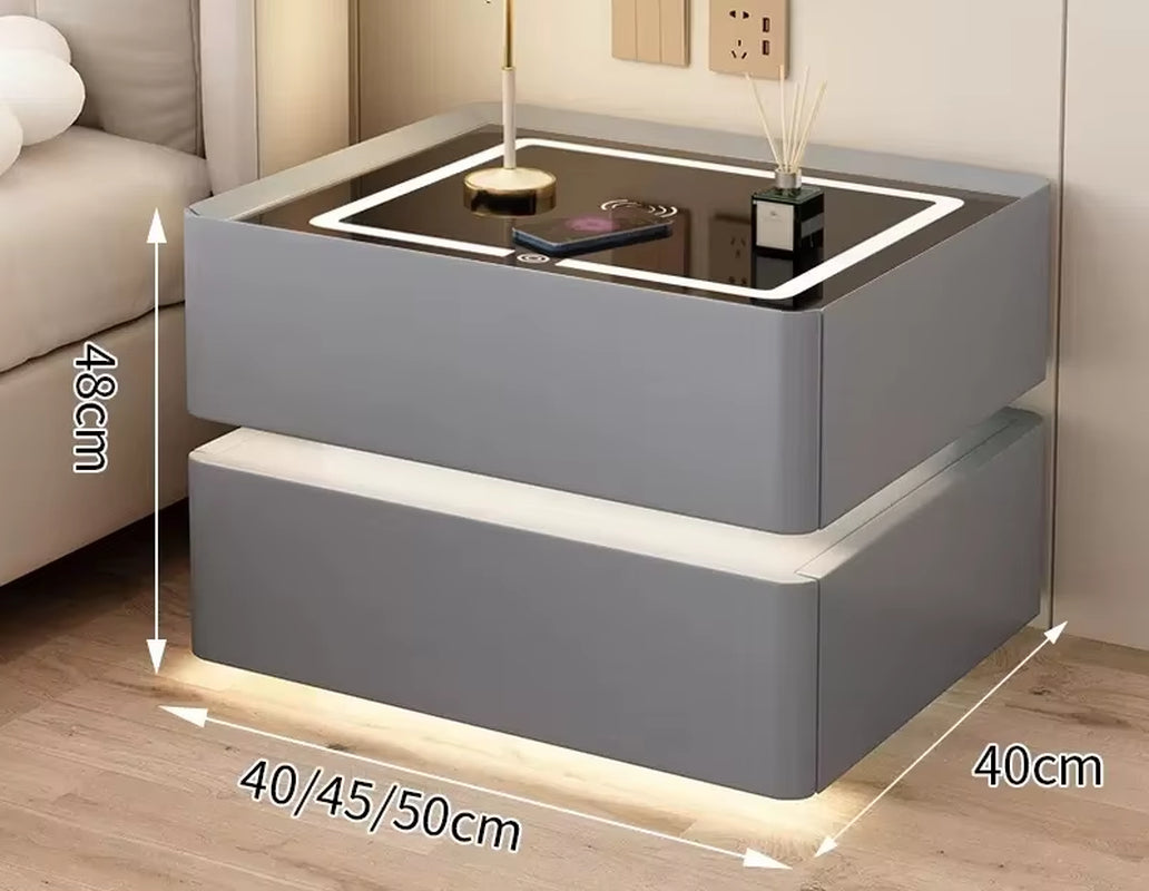 Modern Solid Wood Bedside Table – 2 Drawers with Lock & Wireless Charging (40cm)