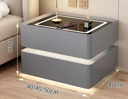 Modern Solid Wood Bedside Table – 2 Drawers with Lock & Wireless Charging (40cm)