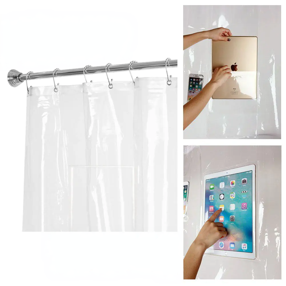 Pocket Shower Curtain, Transparent Thick Waterproof Curtain