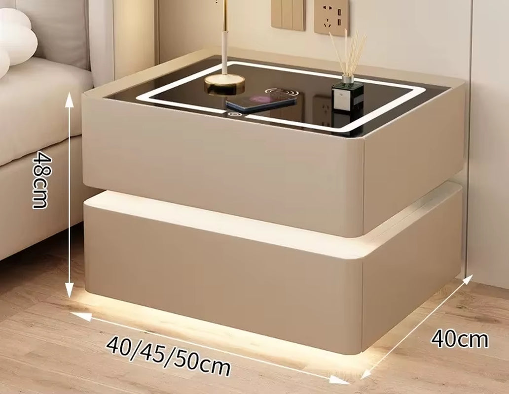 Modern Solid Wood Bedside Table – 2 Drawers with Lock & Wireless Charging (40cm)