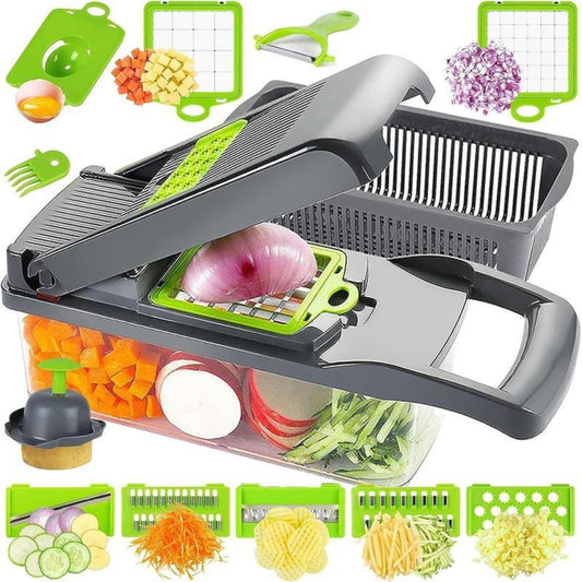 16-in-1 Vegetable Chopper & Slicer – Manual Food Processor with Interchangeable Blades - Perfect for Healthy Cooking & Fast Meal Prep