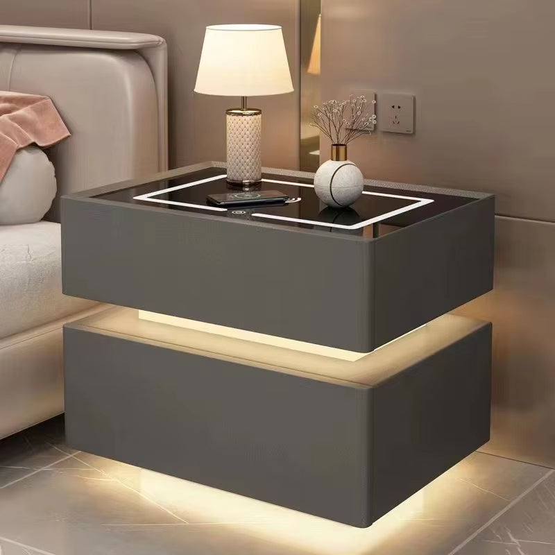 Modern Solid Wood Bedside Table – 2 Drawers with Lock & Wireless Charging (40cm)