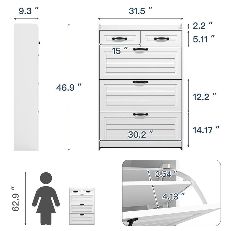 Slim Shoe Cabinet with 3 Flip Drawers & 2 Storage Compartments – Narrow Shoe Organizer for Entryway, Hallway or Bedroom