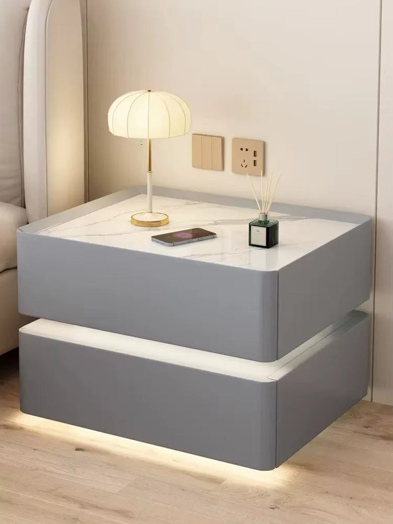 Modern Solid Wood Bedside Table – 2 Drawers with Lock & Wireless Charging (40cm)