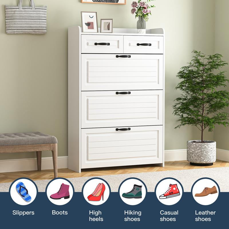 Slim Shoe Cabinet with 3 Flip Drawers & 2 Storage Compartments – Narrow Shoe Organizer for Entryway, Hallway or Bedroom