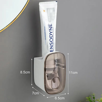 Automatic Toothpaste Dispenser – Wall-Mounted Bathroom Accessory with Toothbrush Holder