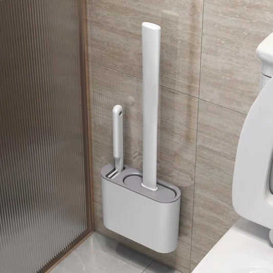 Wall-Mounted Toilet Brush Holder with Long Handle – Silicone, Waterproof, Quick-Drying & Soft Bristle