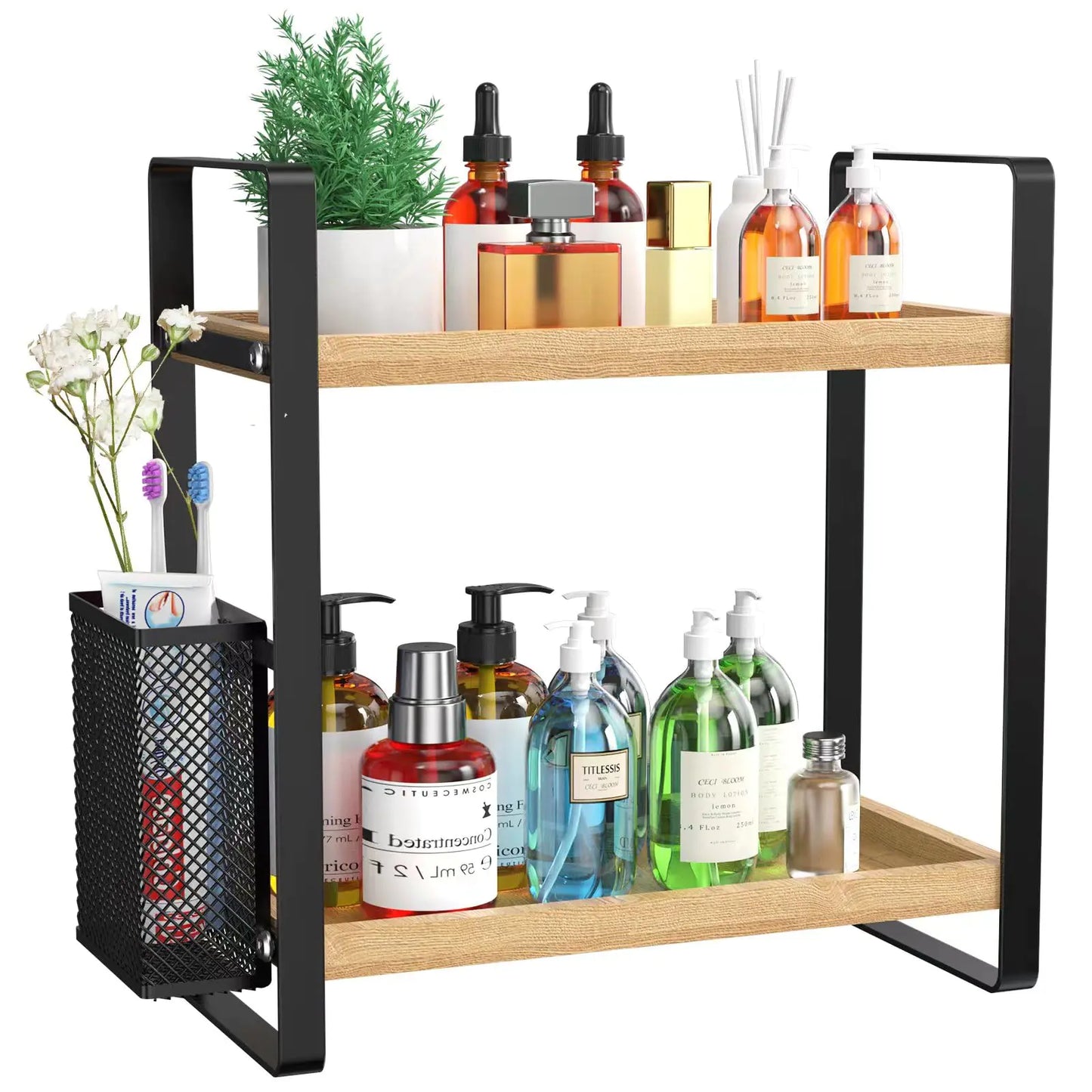 Wooden Bathroom Counter Organizer