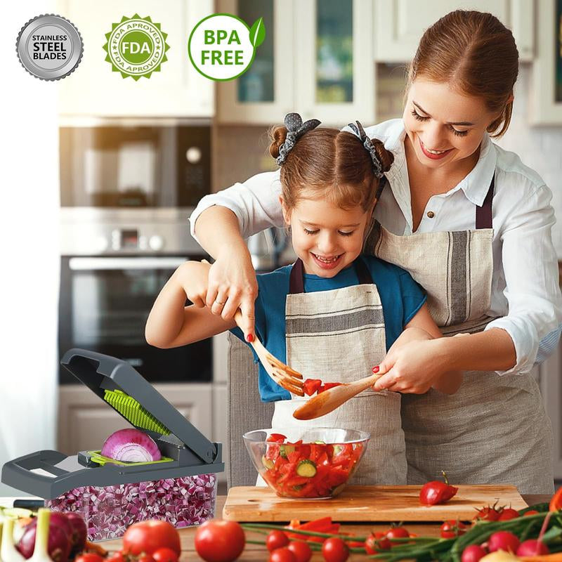 16-in-1 Vegetable Chopper & Slicer – Manual Food Processor with Interchangeable Blades - Perfect for Healthy Cooking & Fast Meal Prep