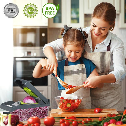 16-in-1 Vegetable Chopper & Slicer – Manual Food Processor with Interchangeable Blades - Perfect for Healthy Cooking & Fast Meal Prep