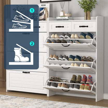 Slim Shoe Cabinet with 3 Flip Drawers & 2 Storage Compartments – Narrow Shoe Organizer for Entryway, Hallway or Bedroom