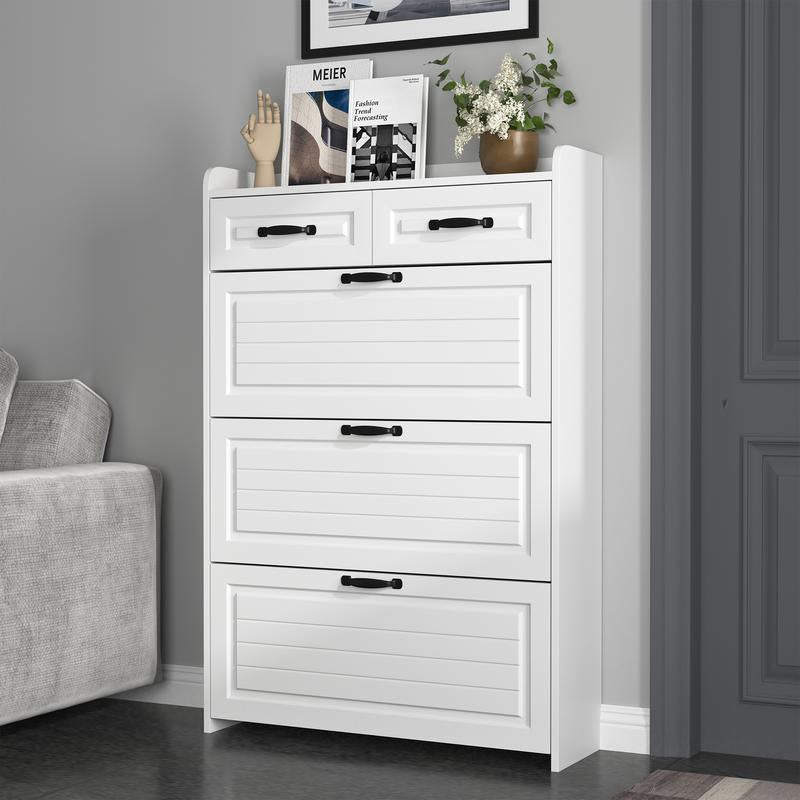 Slim Shoe Cabinet with 3 Flip Drawers & 2 Storage Compartments – Narrow Shoe Organizer for Entryway, Hallway or Bedroom