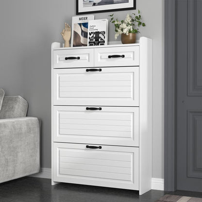 Slim Shoe Cabinet with 3 Flip Drawers & 2 Storage Compartments – Narrow Shoe Organizer for Entryway, Hallway or Bedroom