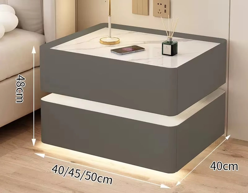 Modern Solid Wood Bedside Table – 2 Drawers with Lock & Wireless Charging (40cm)