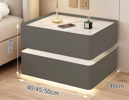 Modern Solid Wood Bedside Table – 2 Drawers with Lock & Wireless Charging (40cm)