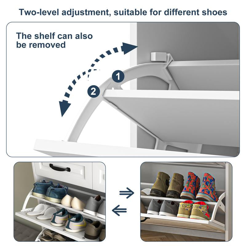 Slim Shoe Cabinet with 3 Flip Drawers & 2 Storage Compartments – Narrow Shoe Organizer for Entryway, Hallway or Bedroom