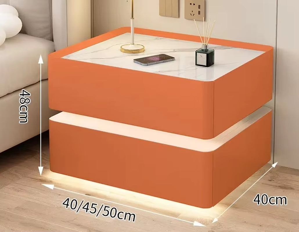 Modern Solid Wood Bedside Table – 2 Drawers with Lock & Wireless Charging (40cm)