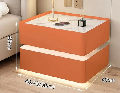 Modern Solid Wood Bedside Table – 2 Drawers with Lock & Wireless Charging (40cm)