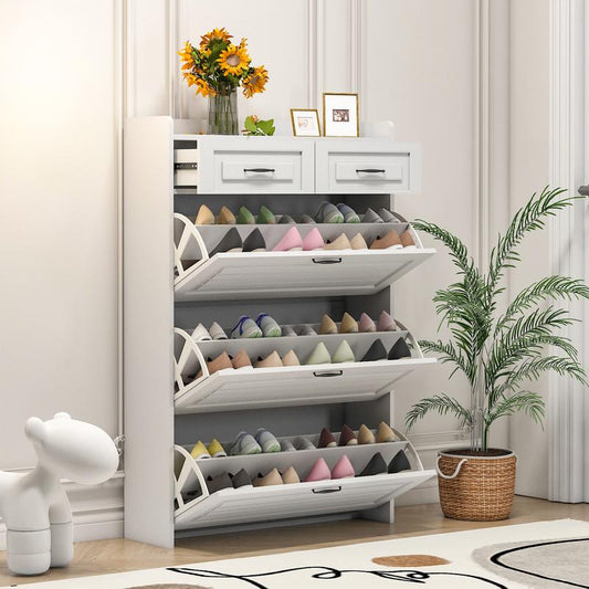 Slim Shoe Cabinet with 3 Flip Drawers & 2 Storage Compartments – Narrow Shoe Organizer for Entryway, Hallway or Bedroom